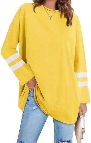 Fisoew Women's Long Sleeve Oversized T Shirts Loose Casual Crewneck Tunic Tops Soft Blouse Size XL, Yellow