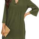 Poetsky Women's Tunic Tops 3/4 Bell Sleeve Loose Fit Tunics Dressy Casual Side Split Flare Top for Leggings 3XL (Green)