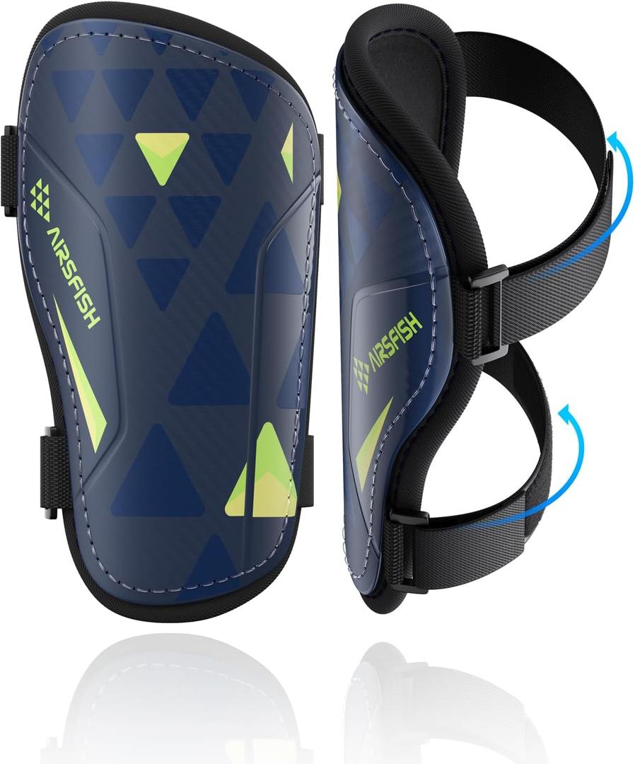 Shin Guards Soccer Kids Youth, CE Certified Airsfish Shin Guard Protection Gear for 2-18 Years Old Boys Girls Teenagers High Impact Resistant Breathable Comfortable 1 Pair 4 Sizes (Small, Navy)