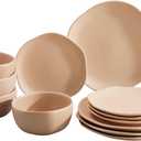 Corona Dinnerware Set 12piece, Plates and Bowls Set, Ceramic Sets for 4, Microwave and Dishwasher Safe, Areia Modern Organic Shape.