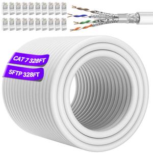 Soibke Cat 7 Ethernet Cable Bulk 328ft/100m (20 RJ45), Outdoor&Indoor, SFTP Cat 7 Triple Shielded Ethernet Cable, High Speed 10Gbps 600Mhz, Waterproof, Direct Burial, UV Resistant for Gaming, Router