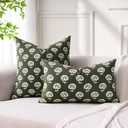 Green Throw Pillow Covers 20x20 Decorative Floral Throw Pillow Covers Accent Green Pillowcase 20x20 Set of 2, Vintage Floral Velvet Cushion Case Neutral Boho Farmhouse Pillowcase for Sofa Couch Bed