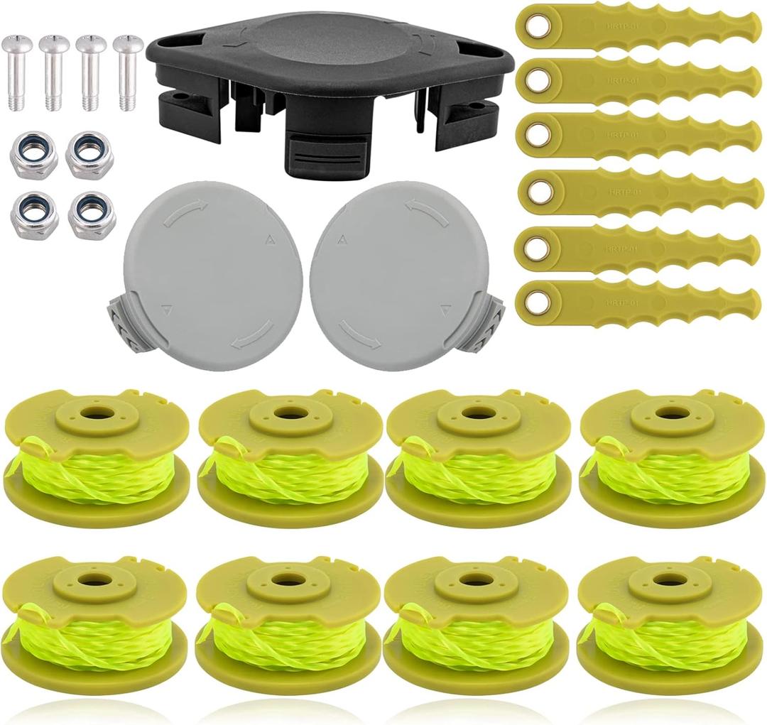 BOOTOP PIN ACFHRL2 Bladed Trimmer Head with AC80RL3 Replacement Spool, AC14HCA Spool Cap Compatible with Ryobi 18V 24V 40V String Trimmer Weed Eater Parts (23 Pack)