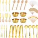 98 Pcs Charcuterie Board Accessories, Stainless Steel Cheese Spreaders with Wooden Handle Forks Spoons Mini Serving Tongs Honey Dippers Sauce Cups Toothpick Flags Charcuterie Utensils, Gold