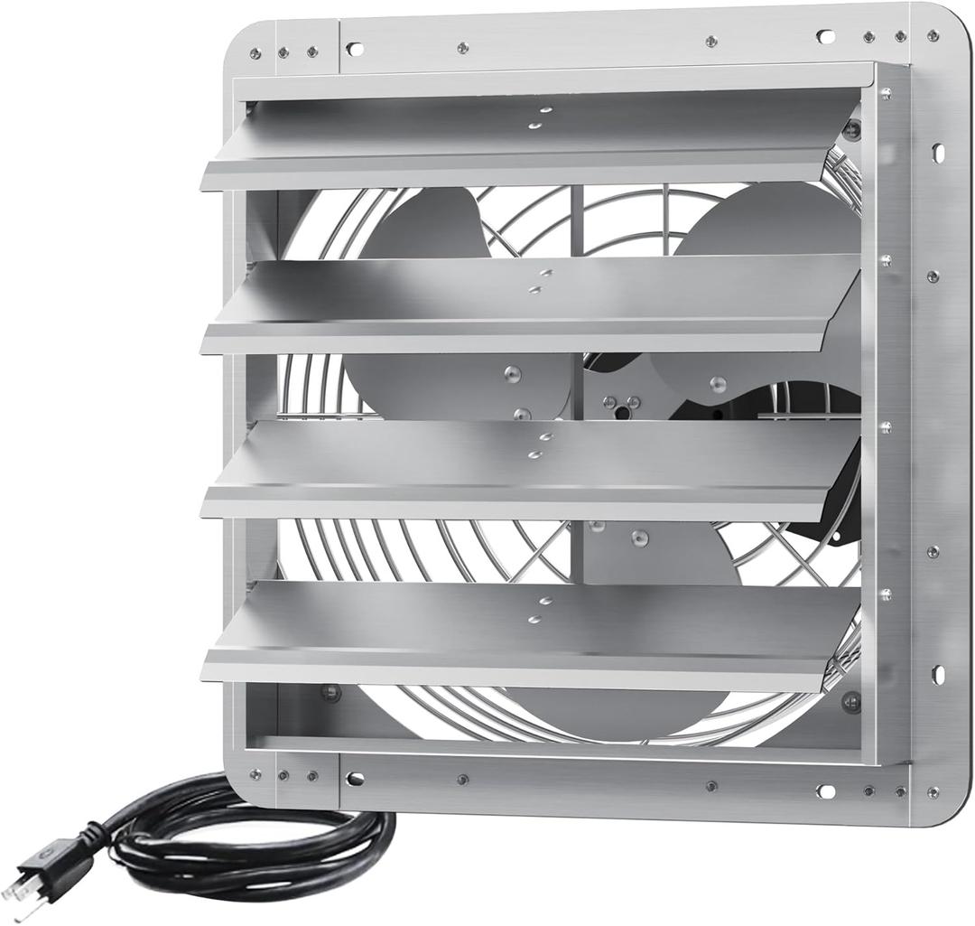 18 Inch Shutter Exhaust Fan, Aluminum Wall Mounted Exhaust Fan, 2678 CFM High Speed Automatic Shutter Attic Fan, Vent Fan For Greenhouse,Shed,Shop,Garage