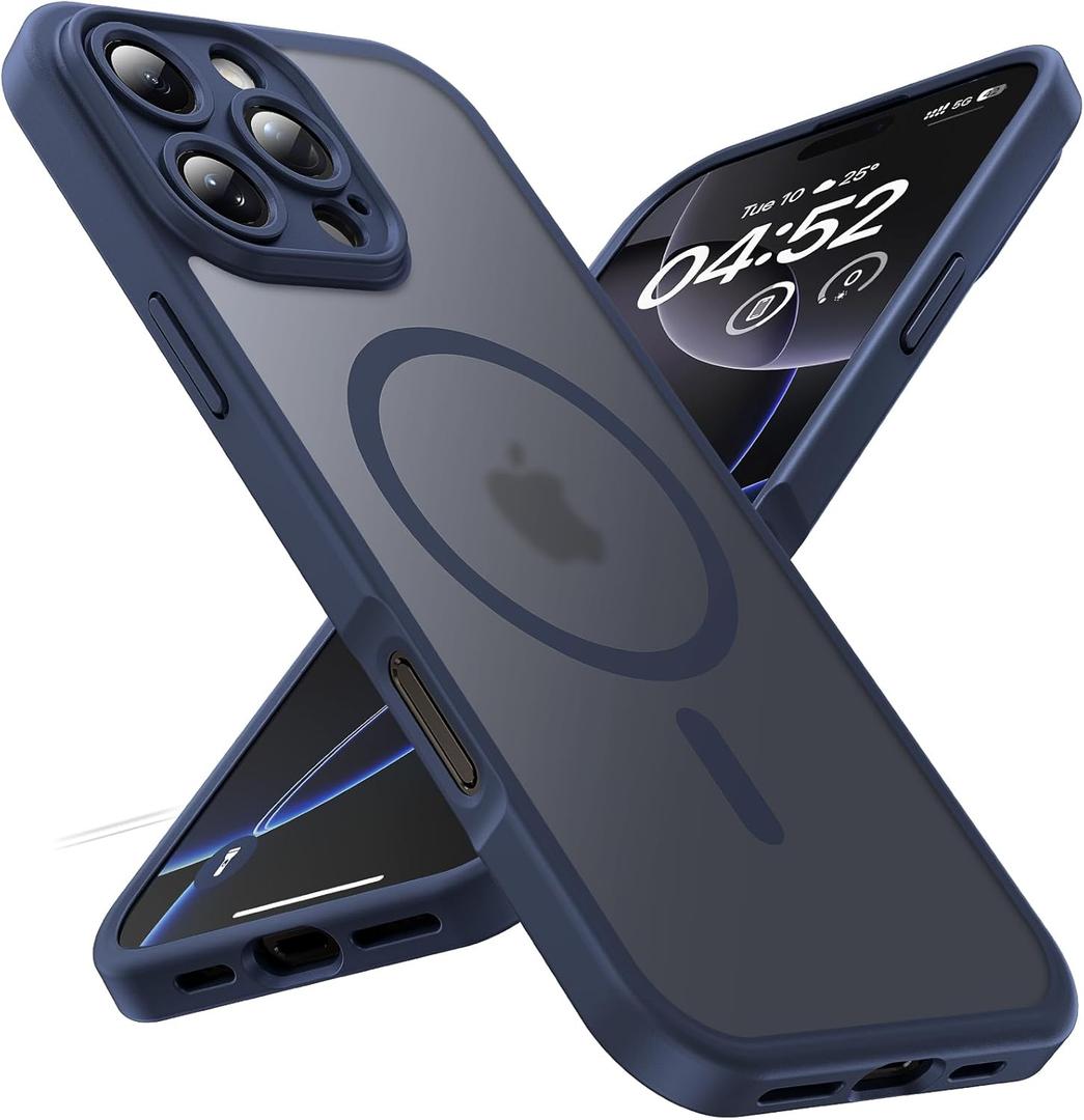TOCOL Magnetic for iPhone 16 Pro Case, Upgraded Full Camera Protection, Compatible with Magsafe, Drop Protection, Translucent Matte Back Bumper for iPhone 16 Pro 6.3-Inch (Dark Blue)