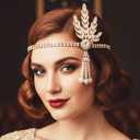 Gortin 1920's Flapper Headband Leaf Rhiestones Gatsby Headpiece Pearl Headdress Flapper Hair Accessories For Women