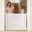SPACEANY Retractable Safety Baby Gate or Mesh Dog Gate,Durable Portable Mesh Retractable Gate,Easy to Use for Stairs, Doorways, Hallways, Indoor, Outdoor, 33.5" Tall, Up to 45" Wide, White