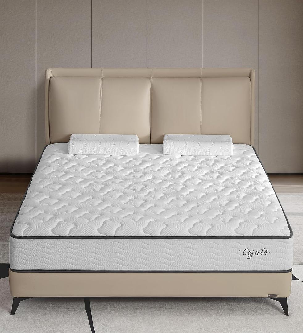 Cejato Full Size Mattress,10 Inch Hybrid Full Mattress in a Box with Memory Foam & Individual Pocket Spring for Pain Relief,Medium Firm White Mattresses,CertiPUR-US Certified.