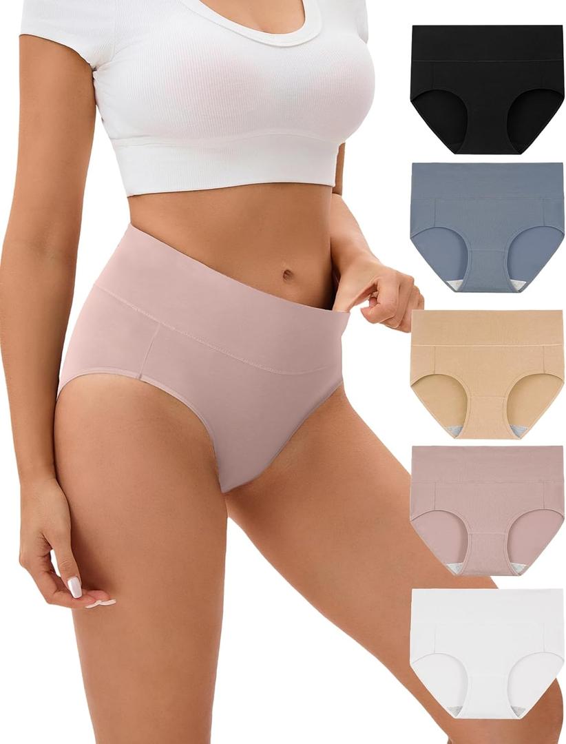 INNERSY Women's Underwear Cotton Soft Underwear High Waisted Breathable Briefs 5 Pack (Large) INNERSY Women's Underwear Cotton Soft Underwear High Waisted Breathable Briefs 5 Pack (Large)