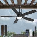 Fanbulous 52" Outdoor Ceiling Fans with Light for Patios, IP65 Waterproof Gazebo Fan, Plug in Ceiling Fan with Remote, 3CCT 6-Speed Black Ceiling Fan with Hanging Hook for Porch, Pergola,Canopy