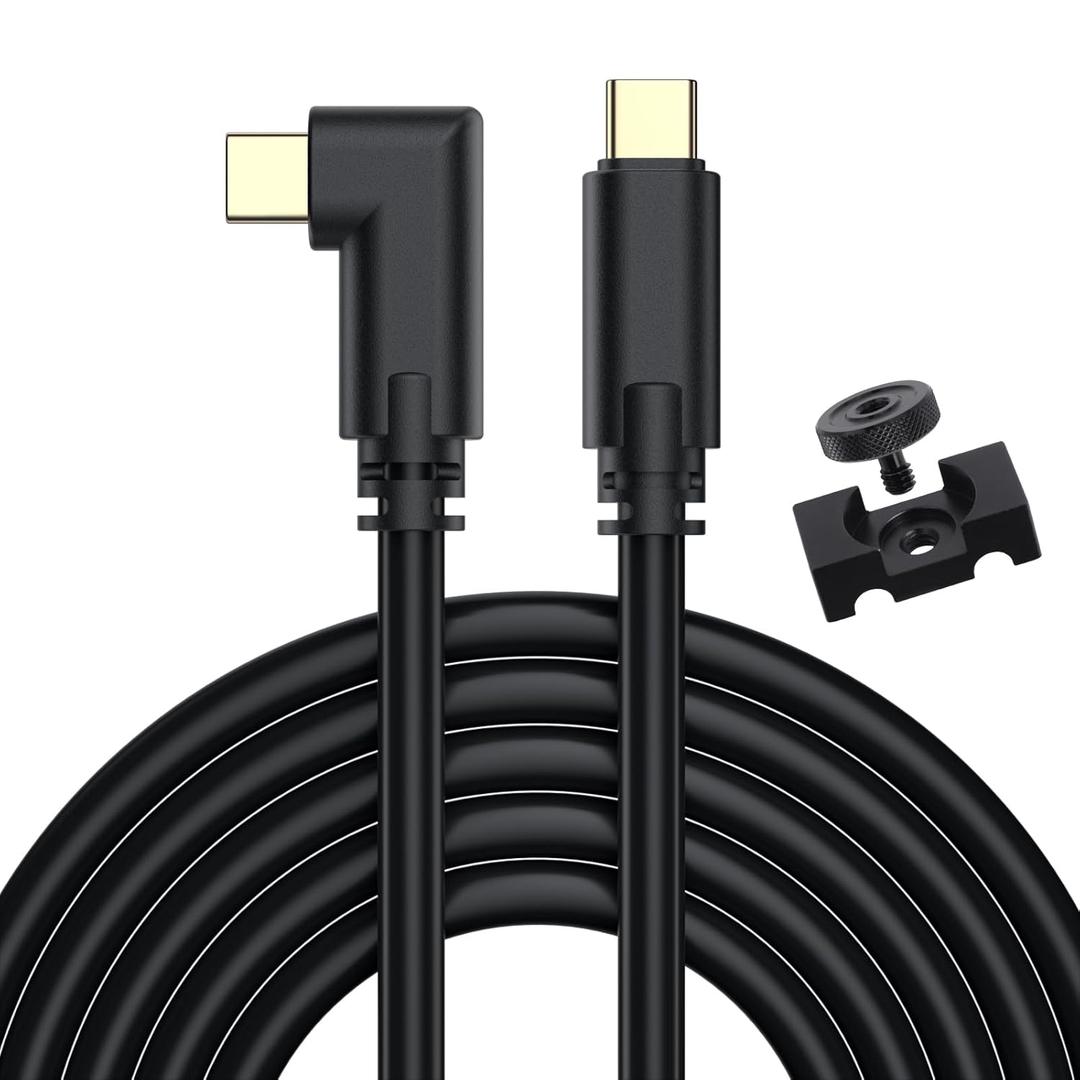 COOYA Camera Tethering Cable USB C to USB C 90° Right Angle Cord 5Gbps Data Transfer & Charging Between Camera and Computer+Cable Lock Clamp for Sony A7 III/ IV A7C Canon R5 R6 R10 Nikon Z6 Z7, 16.4 ft