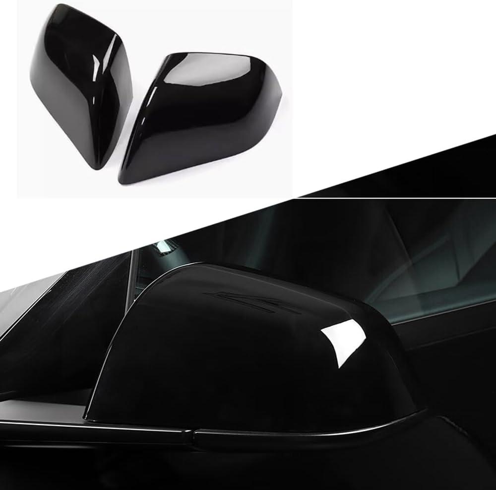 2Pcs ABS Mirror Caps Guard Tesla Model 3 Rearview Cover, Compatible with Latest Model 3 2021 2022 2023 2024 2025 Refresh Highland Rear Side Mirror Cover(Bright Black, Model 3)