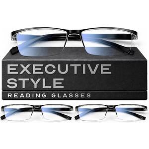 Gaoye 1.25 Executive Style Reading Glasses Men Durable Readers with Blue Light Filtering Comfortable Fit with TR90 Frames, 3 pack