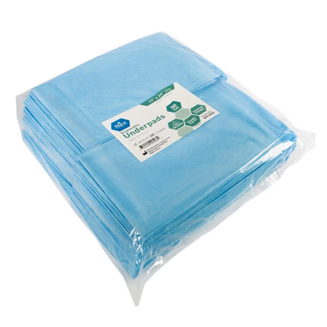 MED PRIDE Disposable Chux Pads 23in X 36in, Super Absorbent Bed Pads for Incontinence, Underpads for Adults, Kids, Pets (100 Count (Pack of 1) Blue/White)