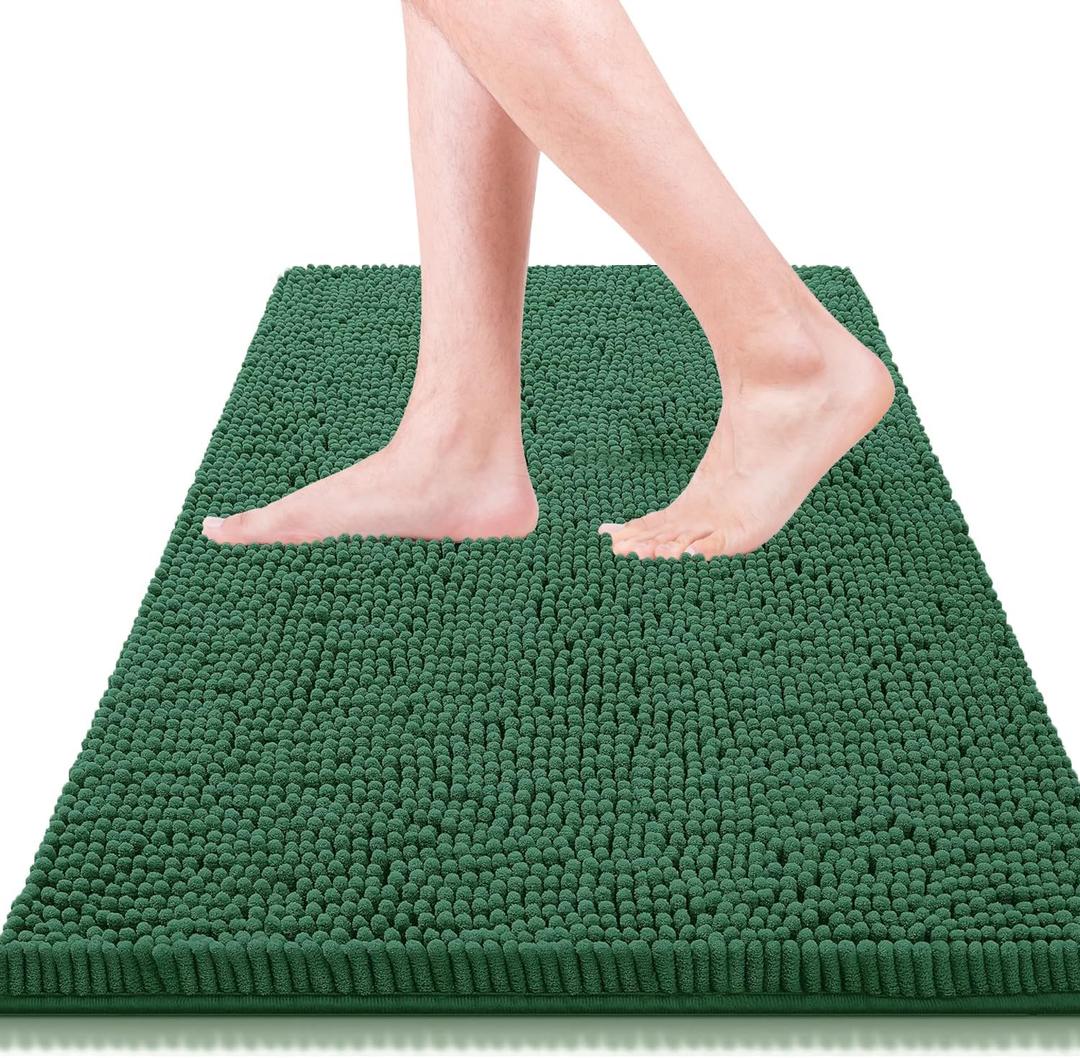 Bathroom Rugs 36x24,Super Absorbent Soft,Thick,Machine Washable Chenille Bath Mat,Non Slip Toilet Floor Rug,Bath Mats for Bathroom Floor, Home Decor Accessories,Dark Green,, 2' x 3' (36"x24" bathroom rugs)