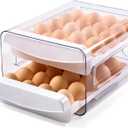 Luckore Egg Container Holders Dispenser for Refrigerator 40 Eggs, 2 Tier Clear Stackable Holder Tray with Drawer for Fridge, Storage Container with Handles for Refrigerator, Countertop