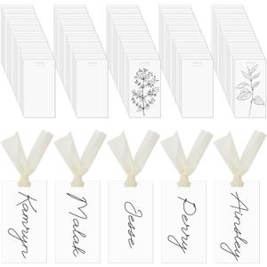 200 Pcs Clear Acrylic Place Cards Blank Wedding Reserved Signs for Chair with Ribbon Rectangle Acrylic Name Seat Tag for Table Setting Numbers Guest Name Dinner Party 3.54" x 1.96"(Clear)