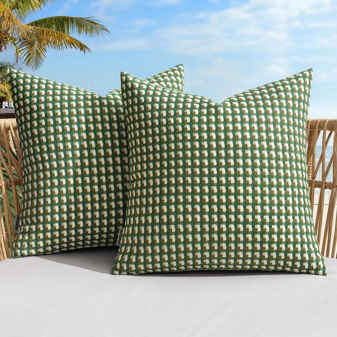 MIULEE Pack of 2 Outdoor Throw Pillow Covers Spring Decorative Farmhouse Square Waterproof Pillows for Tent Patio Garden Balcony Sofa, 20x20 Inch Green