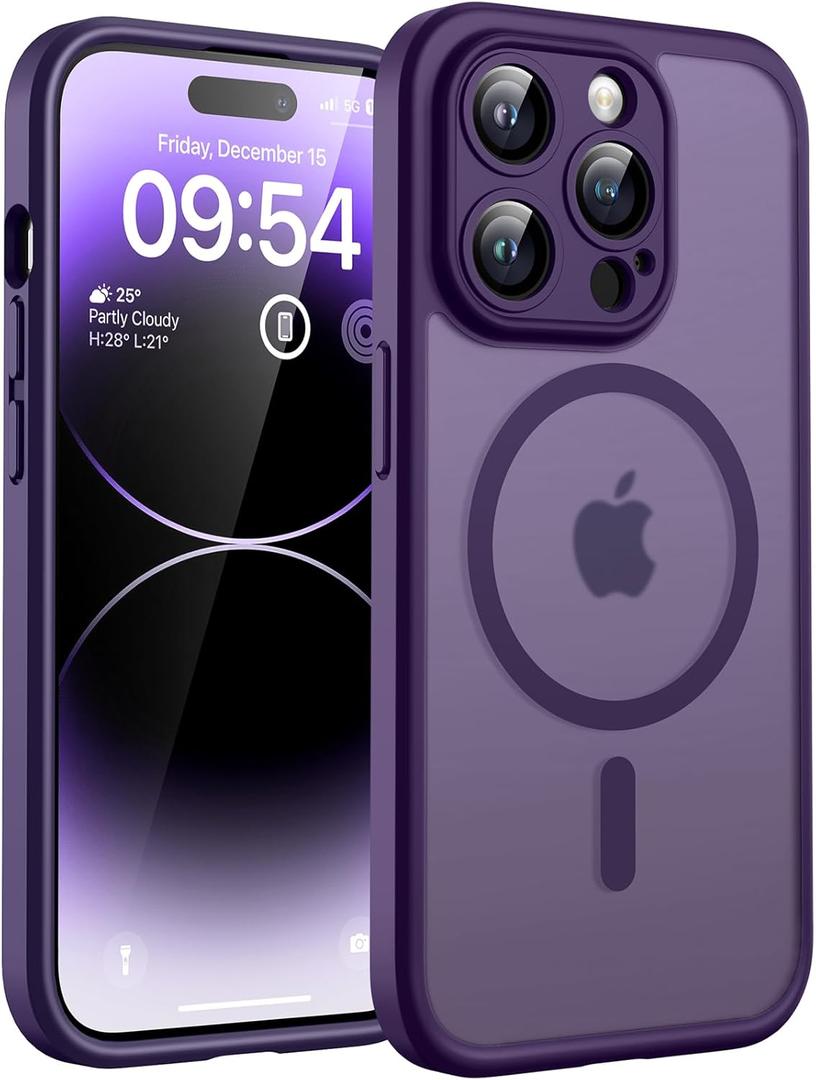 TOCOL Magnetic for iPhone 14 Pro Case, Upgraded Full Camera Protection, Compatible with Magsafe, Drop Protection, Translucent Matte Back Bumper Phone Cover 6.1-Inch (Midnight Purple)