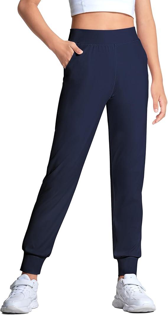 HASMES Girls Joggers Kids Athletic Pants with Pockets Active Pants for Running Yoga Dance Activewear, S