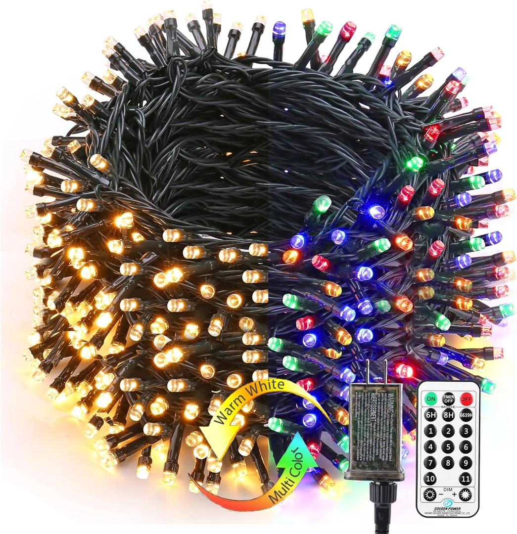 Brizled Christmas Lights, 344.16ft 1000 LED Color Changing Christmas String Lights with Remote, 11 Modes Xmas Tree Light Warm White & Multicolor Xmas Light Green Wire for Home Wedding Party