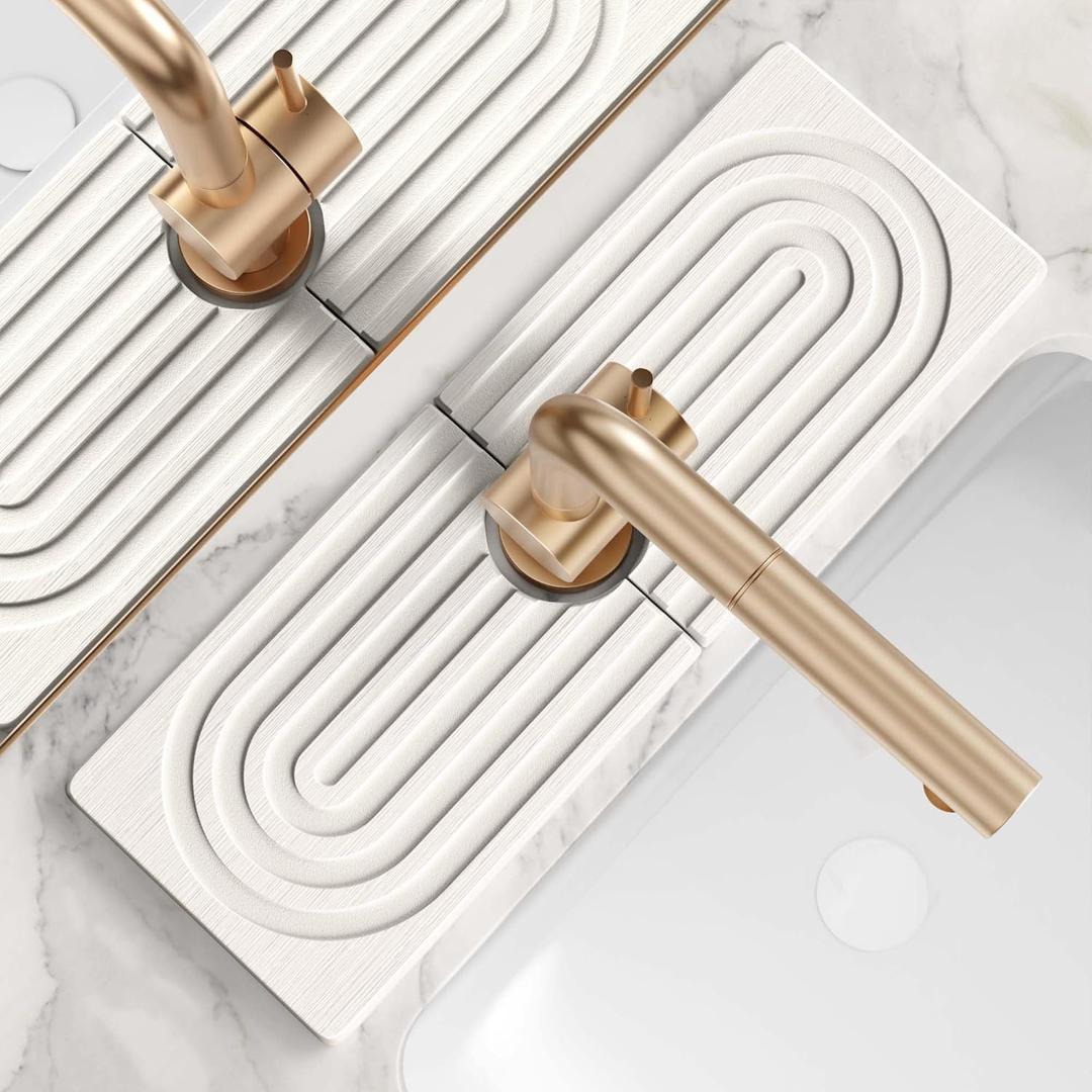 Eormoe Faucet Mat for Kitchen Sink - Wider Diatomite Fast Drying Stone Sink Tray, Super Absorbent, Prevents Moisture Buildup - Faucet Splash Guard for Bathroom Counter (Light Grey, 15x5.3inch)