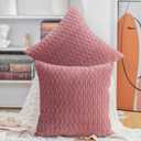 MADIZZ Set of 2 Super Soft Velvet Decorative Throw Pillow Covers 14x14 inch Pink Square with Texture Luxury Style Cushion Case Pillow Shell for Sofa Bedroom