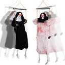 Outvita 2 Pack Hanging Halloween Skeleton Decorations Outdoor, Scary Swinging Grim Reapers for Best Halloween Outdoor Decor with Lighted Up Eyes, Creepy Haunted House Prop, Party Supplies