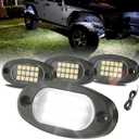 Winunite 4 Pods White Rock Lights 6000K Pure White UnderGlow Light with Extension Wires, IP67 Waterproof for Trailer Off Road Trucks Sedans SUV ATV UTV Boats