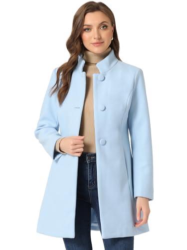 Allegra K Women's Winter Overcoat Mid-Long Stand Collar Single Breasted Coat Outerwear (Large, Light Blue )