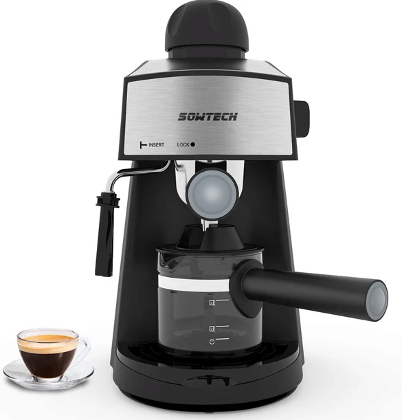 SOWTECH Espresso Machine, 3.5 Bars, 4 Cups, Steamer, Coffee Machine, Cappuccino Machine with Milk Frother for Espresso, Cappuccino and Latte Macchiato