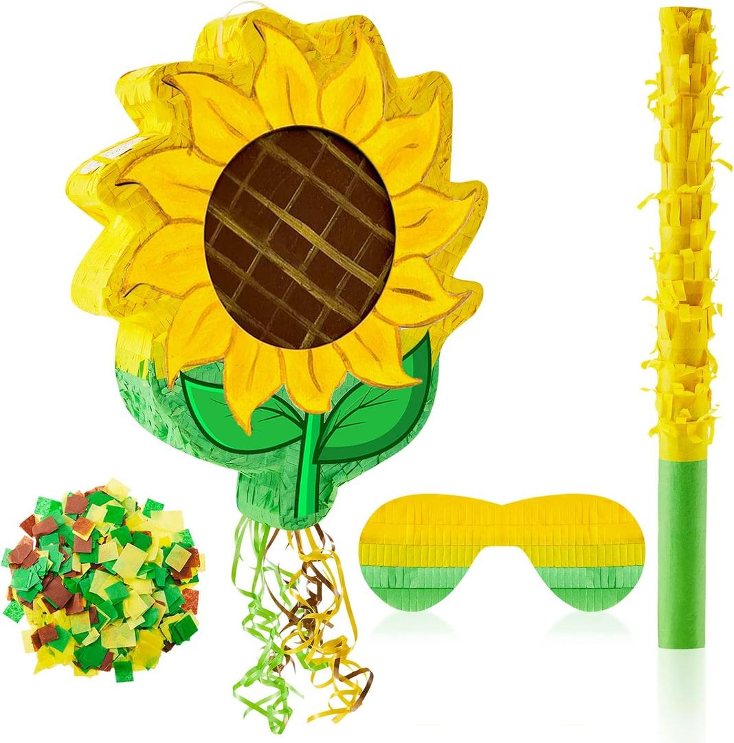 Lewtemi Sunflower Tea Pot Piata for Birthday Party Colorful Piata with Stick, Blindfold, Confetti for Adults Birthday Baby Shower Party Supplies