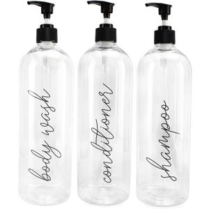 Cornucopia Brands Shower Pump Bottles (Set of 3); 32oz Pump Dispensers for Shampoo, Conditioner, and Body Wash
