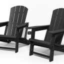Adirondack Chairs Set of 2, Plastic Patio Chair with Cup Holder, Outdoor Funiture for Backyard Garden Lawn Beach, 400 LBS Capacity, Black