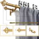 Heavy Duty Double Curtain Rod with Palm Leaves Finials and Aluminum Bouquet Brackets,Double Curtain Rods for Windows 140 to 164 Inches,1 Inch Front, 5/8 Inch Back Double Rods,Gold