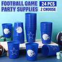 Bokon 24 Pcs Cow Boy Football Party Supplies Blue Football Plastic Cups Reusable 16oz Thickened Sports Birthday Party Drink Cups for American Rugby Game Day