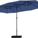 PHI VILLA 15ft Large Patio Umbrellas with Base Included, Outdoor Double-Sided Rectangle Market Umbrella with Crank Handle, for Pool Lawn Garden, Blue