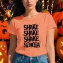 Womens Halloween Shirt Pumpkin Fall Ghost T-Shirts Spooky Season Autumn Tee Tops (Orange, M)