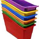 Podzly Vertical File Organizer - Book, Folder, File, Binder and Magazine Holder - 6-Pack Multicolor Bins with Handle - Sorting, Storage and Organization on Shelves or Desks - Classroom and Home Use