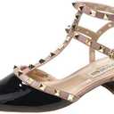 Women'S Studded Pointed Toe Flat Sandals Sexy Adjustable Strap Slide Mules For Party Outfits Dressy Occasions (Size 10, Black)