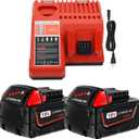 2 Pack 5.0Ah 18V Batteries and Charger Replace for Milwaukee M18 Battery 48-11-1850, Compatible with m18 Milwaukee Battery Charger Combo 48-11-1860 48-11-1815 48-11-1820 48-11-1828