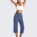 G4Free Smoofit Wide Leg Capri Pants for Women Adjustable Shockcord High Waist Summer Travel Casual Pants with Pockets (Blue, XL)