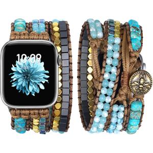 JR.DM Boho Beaded Watch Band Women Compatible with Apple Watch 38mm 40mm 41mm 42mm (S10/11) Turquoise Stone Bracelet Adjustable Handmade Braided Strap for iWatch Series 11/10/9/8/7/6/5/4/SE 3/2/1