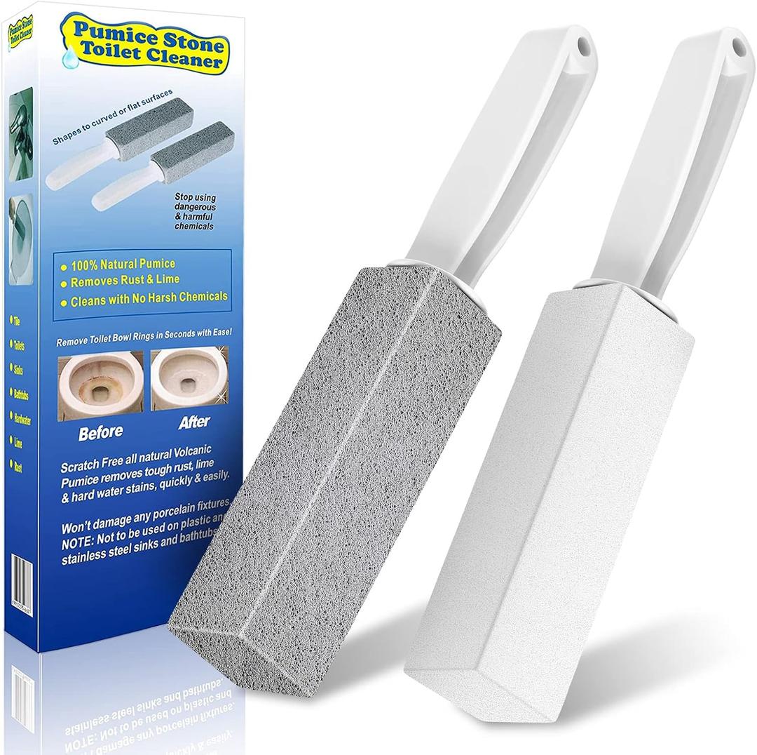 Toilet Bowl Cleaner Pumice Stone -Hard Water Stain Remover with Ergonomic Handle, Powerfully Removes Toilet Bowl RingsRust &LimeIdeal for Toilet Brush/BBQ Grills/Sink/Pool/Bathroom2Pack