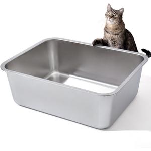 Stainless Steel Cat Litter Box for Large Cats - 17.5"x13.6"x6.1" High-Sided Metal Tray, Anti-Splash & Odor Resistant, Durable Rustproof Design, Easy to Clean 2Pcs