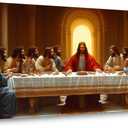 ZOMNAI The Last Supper Jesus Wall Art for Living Room Office Gold Canvas Painting Prints Classical Artwork Kitchen Bedroom Decor (20x40 Inches)