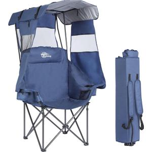 Camping Chair with Canopy Beach Chair with Canopy Shade Oversized Folding Canopy Chair for Camping, Beach, Picnics, Fishing, Sports - High Back, Padded Headrest, Cup Holder, Pocket - Support 400 LBS (Single Pack, Blue)