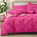 VACVELT 5 Piece Pinch Pleated Duvet Cover Full/Queen Size Set, Hot Pink Pintuck Duvet Cover with Zipper & 8 Ties, Shabby Chic Microfiber Duvet Cover + 2 Pillow Shams + 2 Pillowcases, No Comforter