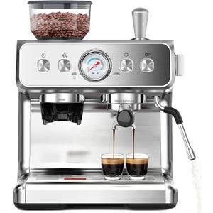 COWSAR 20 Bar Espresso Machine with Grinder & Milk Frother Steam Wand, 58mm Expresso Coffee machines, Commercial Stainless Steel Coffee Maker for Cappuccino and Latte, Perfect for Home Caf-Pro (EXP 08/04/28)